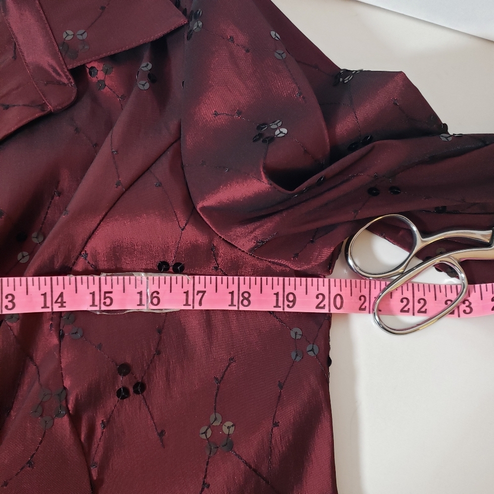 Vtg Oxblood Cachet Rheinstones Seqins Evening Faux Wrap Formal Blouse Top 16 - Picture 11 of 12